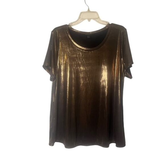 Torrid Liquid Shine Crew Neck Top Copper Bronze Plue Size 2 2X 18/20 Metallic - Picture 5 of 9